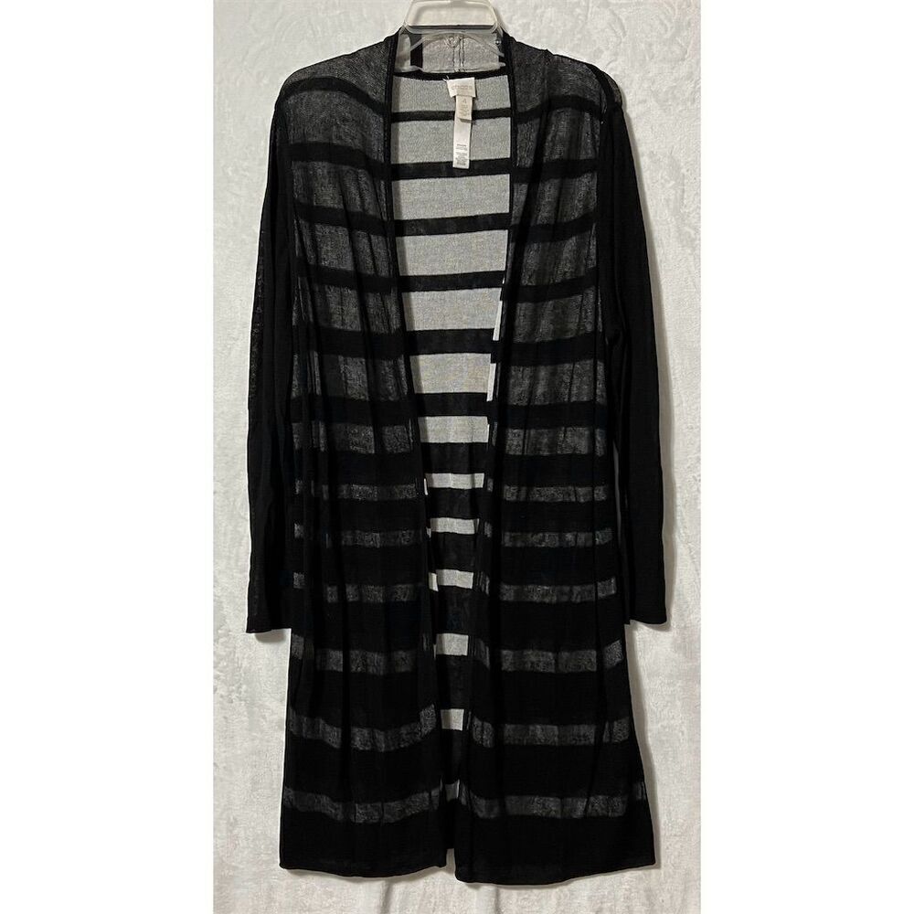 Chico's Women's Black Sheer Striped Open Front Cardigan Sweater Size  (US XXL)